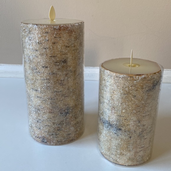Pottery Barn Other - NEW Two Pottery Barn Flickering Flameless Wax Pillar Candles - Sugared Birch